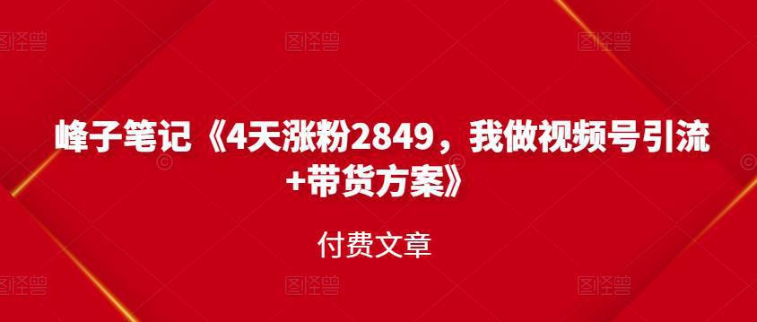 图片[1]-峰子笔记《4天涨粉2849，我做视频号引流 带货方案》付费文章-人生海web技术分享