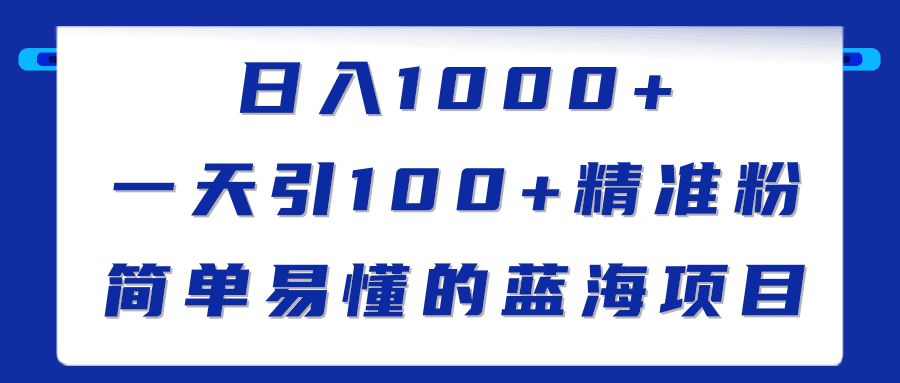 图片[1]-日入1000+实战教程，一天引100+精准粉，简单易懂的蓝海项目-人生海web技术分享