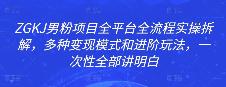 ZGKJ男粉项目全平台全流程实操拆解，多种变现模式和进阶玩法，一次性全部讲明白