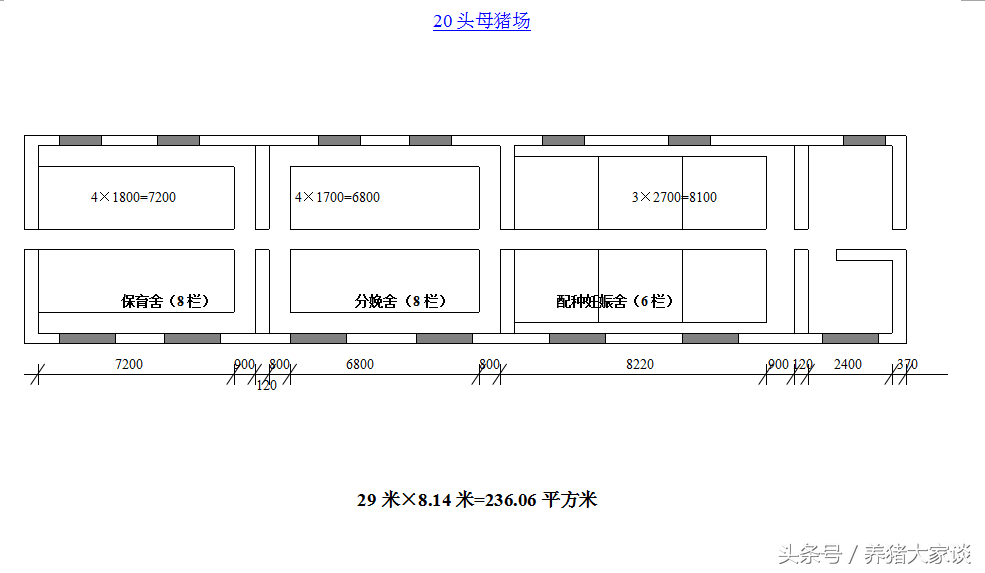 母猪养殖场建设图（20头母猪场设计参数和设计图纸）