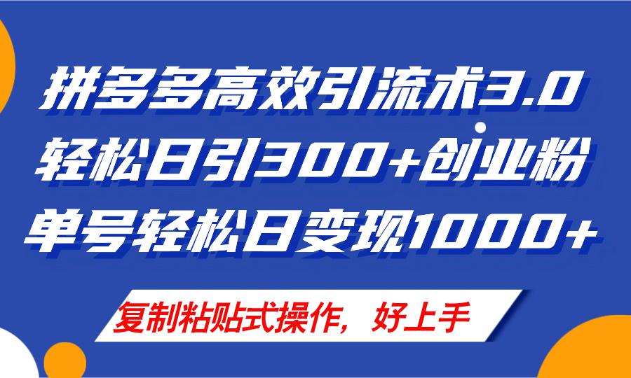 图片[1]-拼多多店铺引流技术3.0，日引300+付费创业粉，单号轻松日变现1000+-阿灿说钱